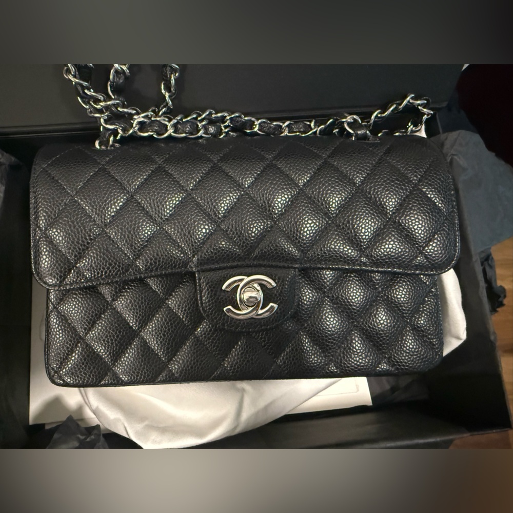 CHANEL Black Classic Flip S Bag with Silver Chain